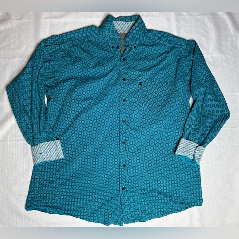 Panhandle Tuf Cooper Performance Button Up Shirt Men's Large Teal Long Sleeve